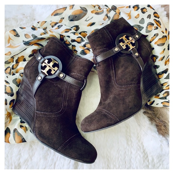 Tory Burch Shoes - Tory Burch suede leather logo booties size 10.5